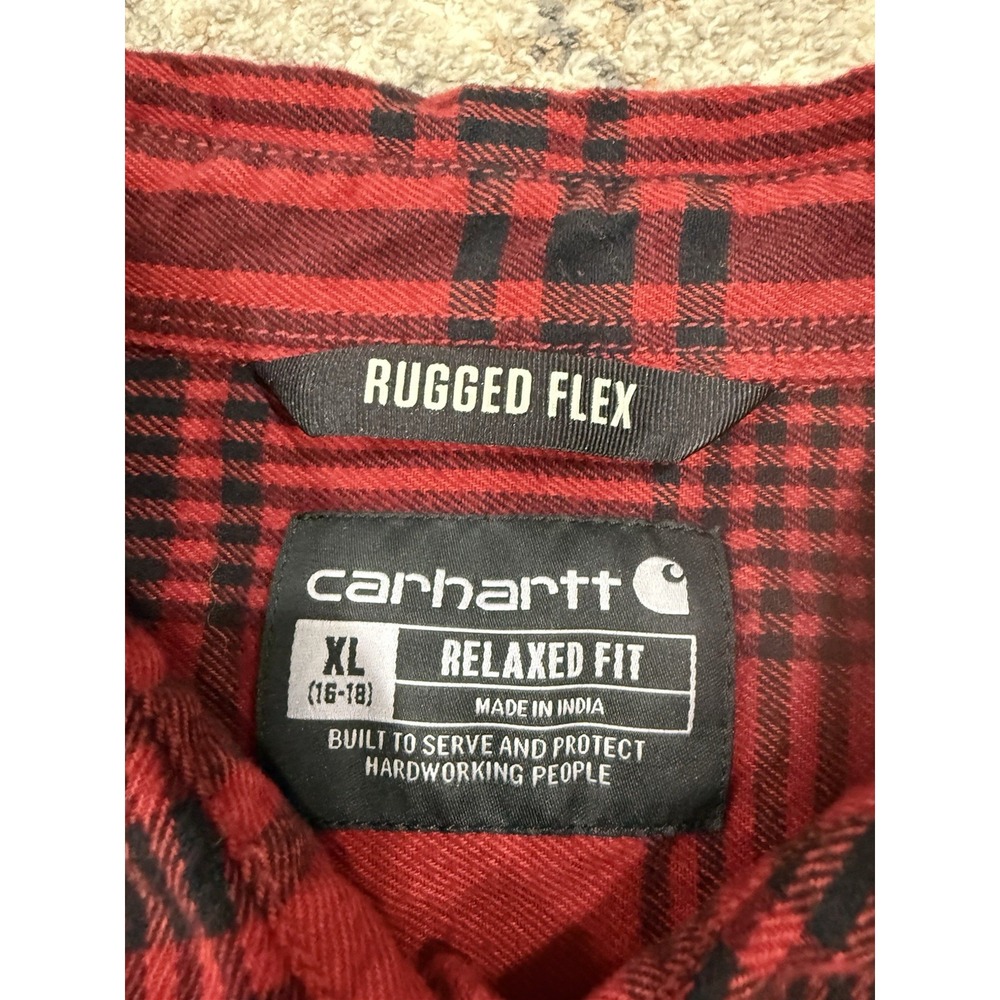 Carhartt Women's XL Size 16-18 Rugged Flex Tunic Midweight Red Black Flannel - Picture 3 of 8